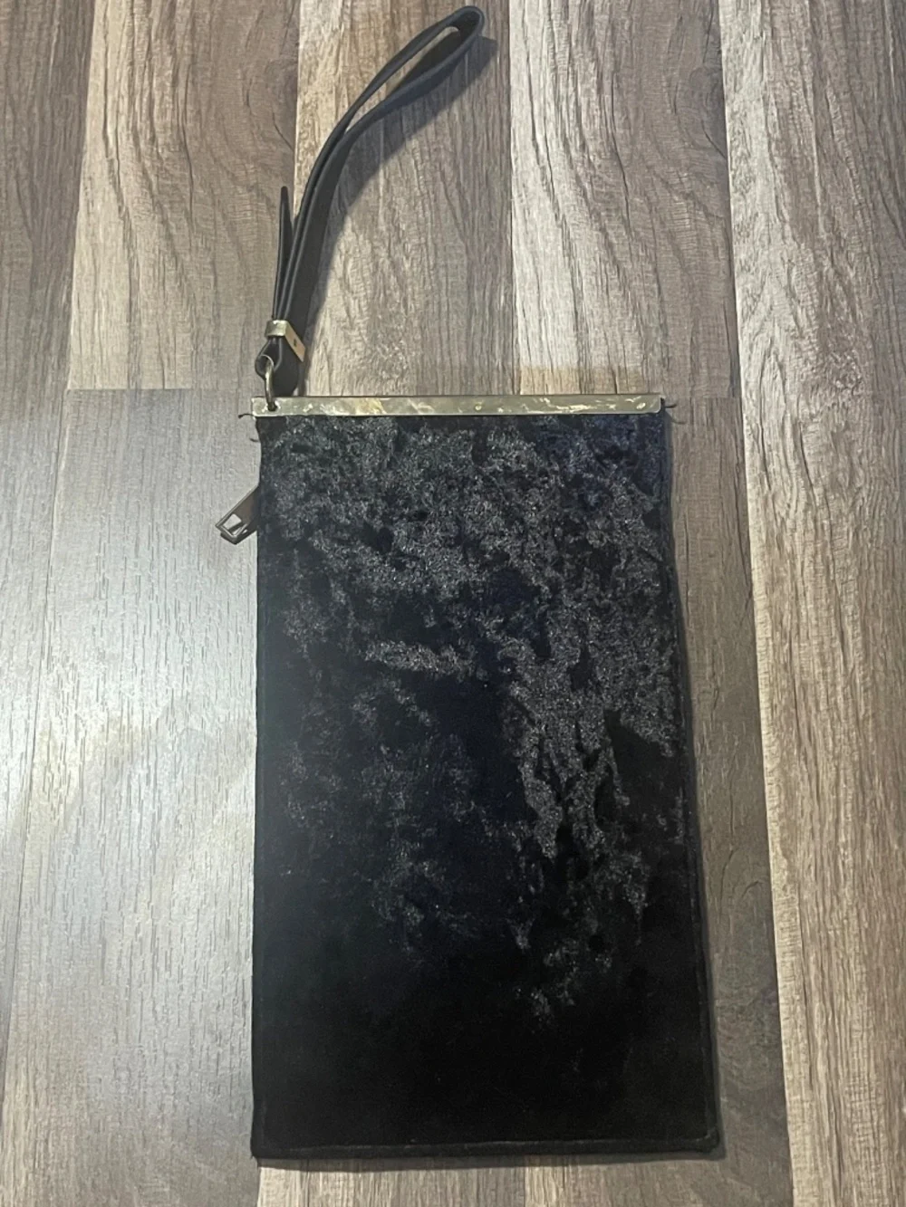 Black Crushed Velvet Clutch with Flower